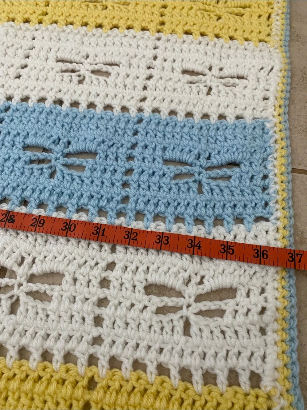 Handmade Yellow, White & Blue Dragonfly Crochet Baby Blanket